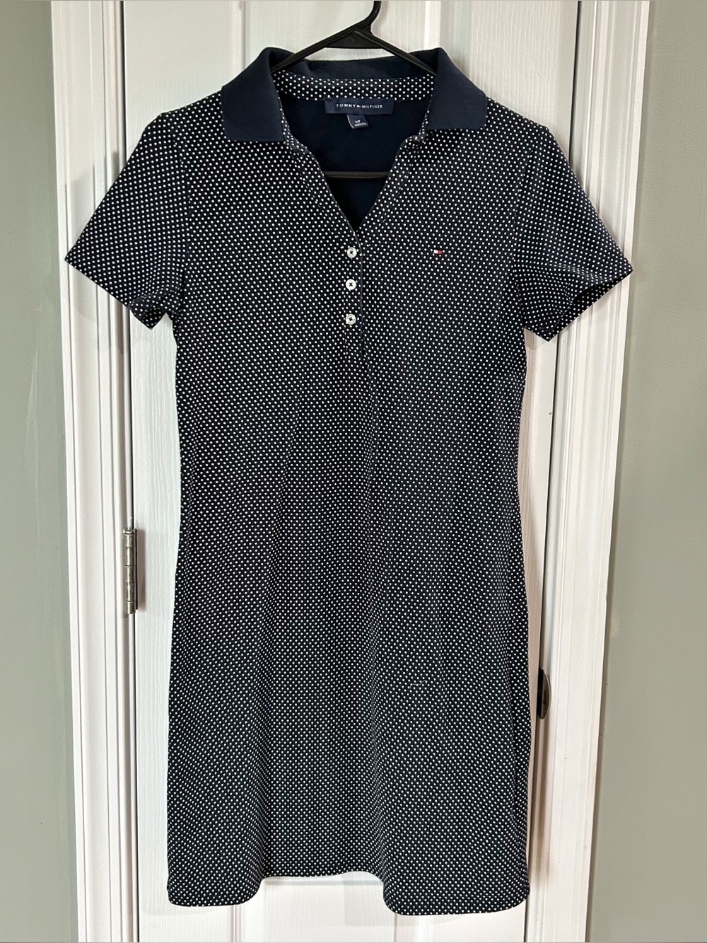 Tommy Hilfiger Polo Dress Women S Navy White Polka Dot Short Sleeve Casual